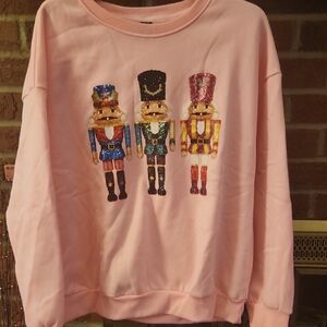 SHEIN Pink Nutcracker Crewneck Sweater